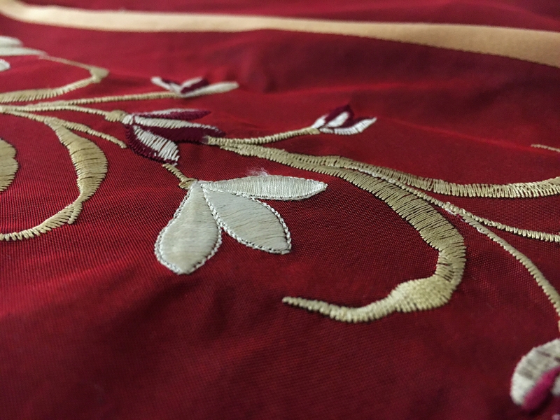 Iridescent Silk Taffeta with Satin Stripes and Embroidered Vines2