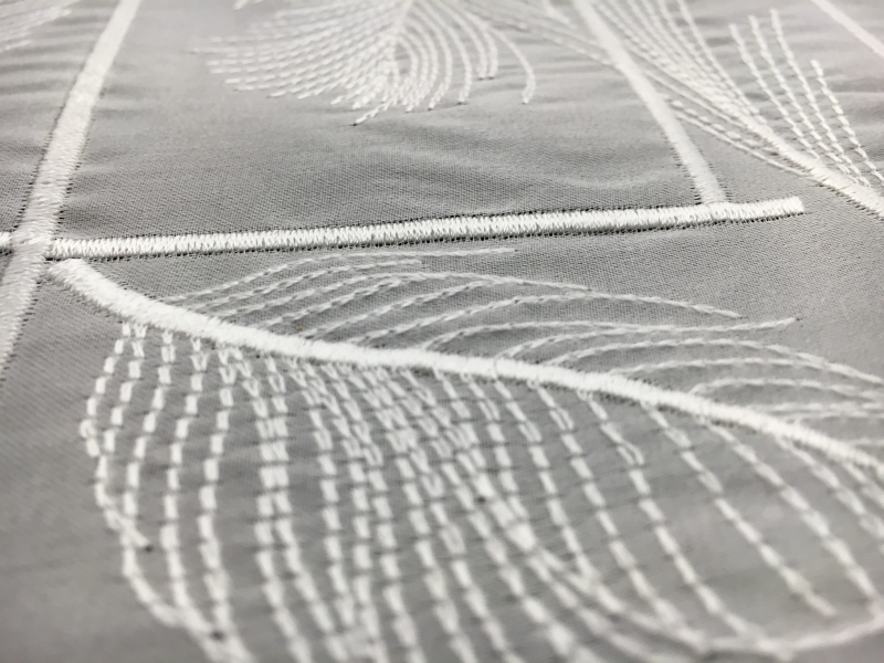 Silk Satin Organza with Embroidered Squares and Feathers3