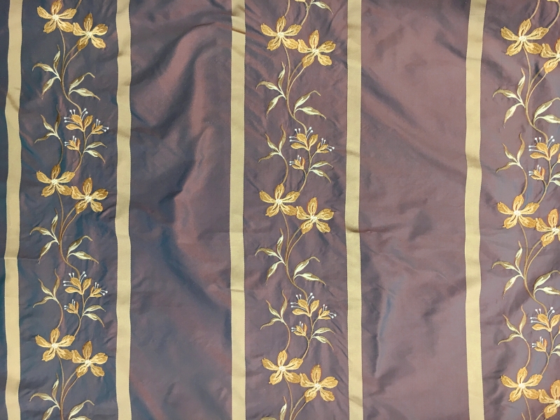 Iridescent Silk Taffeta with Satin Stripes and Embroidered Flowers0