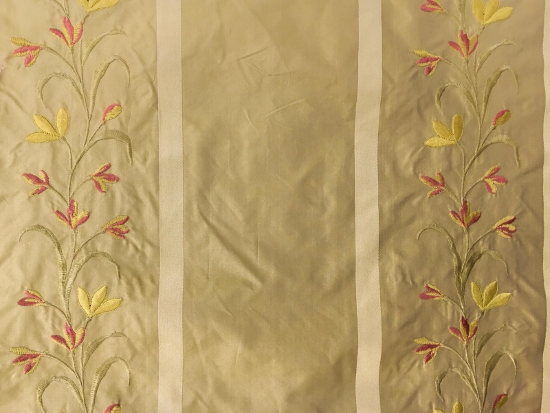 Silk Taffeta with Satin Stripes and Embroidered Flowers0