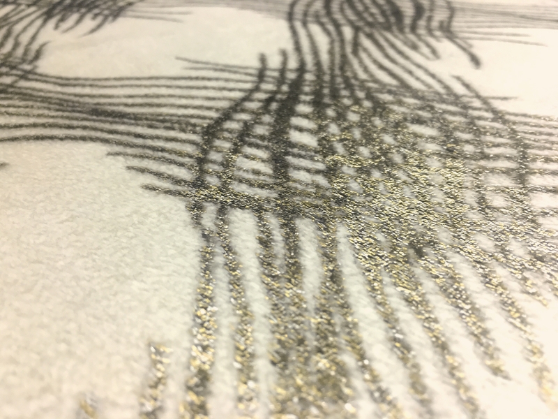 Silk Lurex Panne Velvet with Abstract Motif in White and Gold2