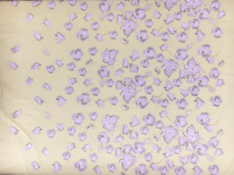 Embroidered Metallic Tulle with Degradé Flowers and Butterflies0