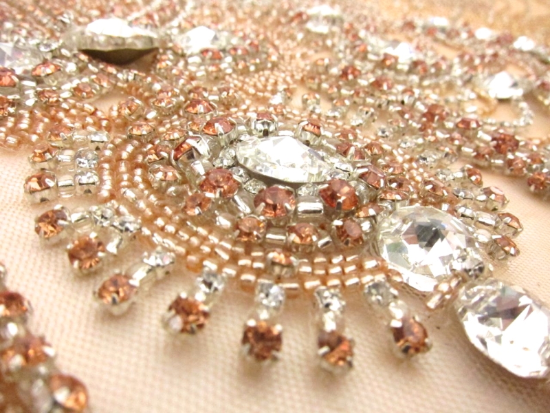 Charlotte Peach Crystal Embroidered Tulle Bodice2