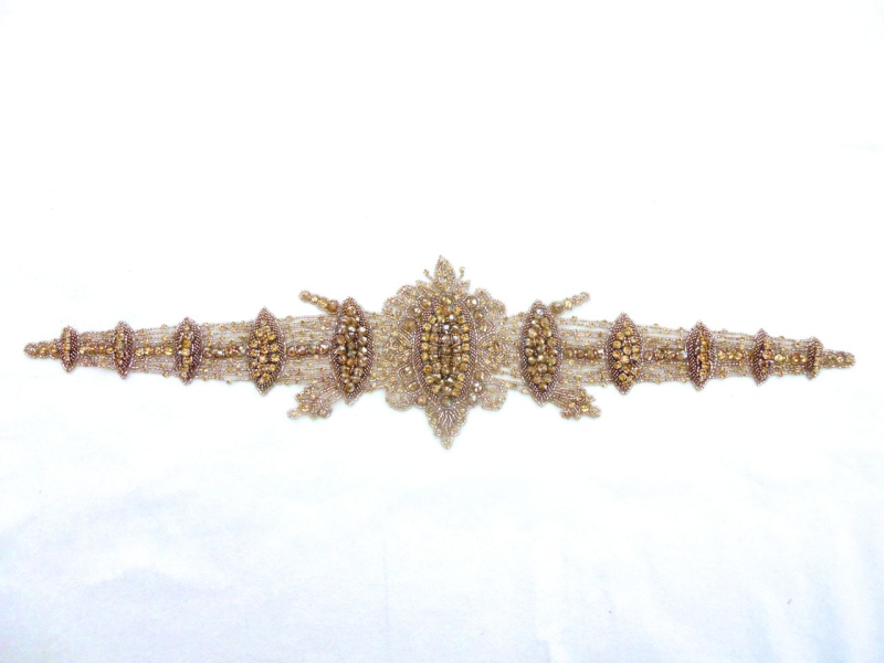Esther Champagne Crystal Beaded Tulle Belt0