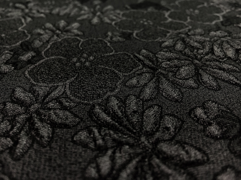 Metallic Organza Cloqué with Hibiscus and Daisies in Black2