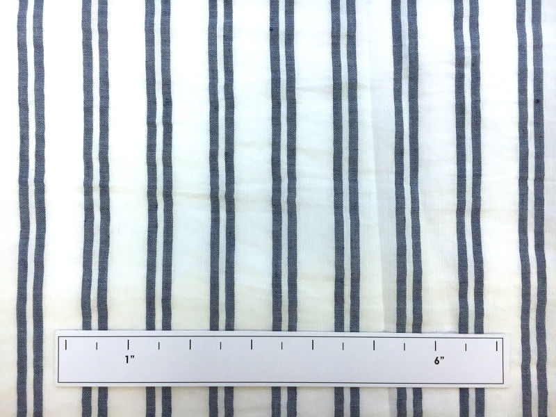 Rayon Linen Woven Stripe in White and Navy2