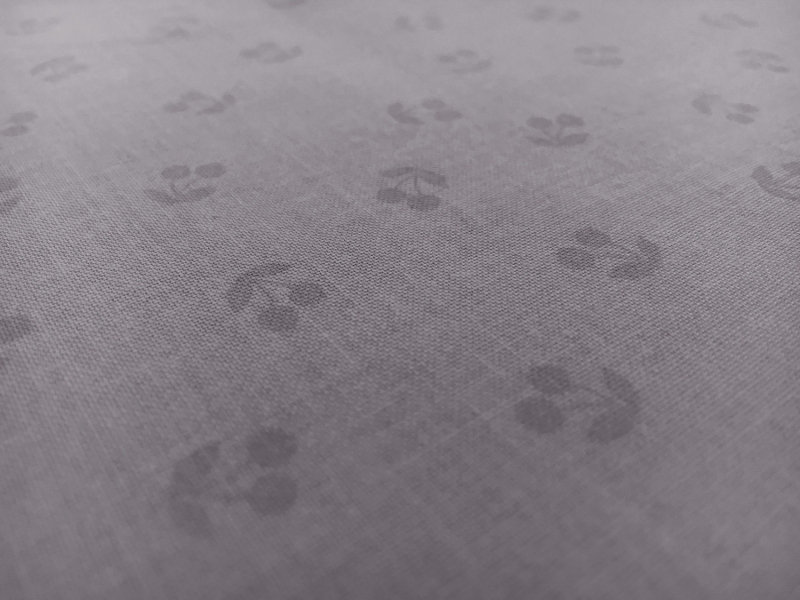 Cotton Broadcloth Cherries Print in Grey 2