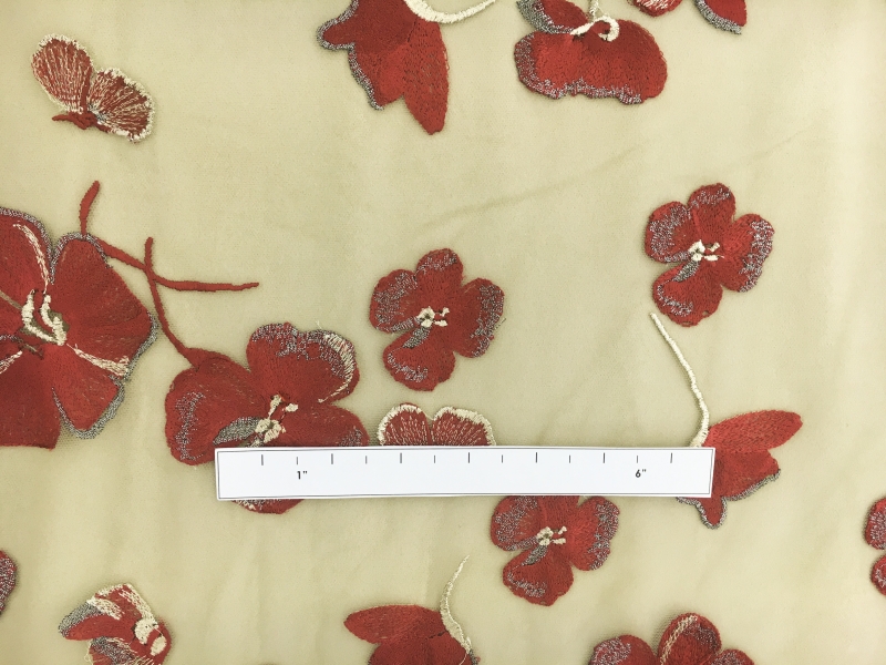 Embroidered Metallic Tulle with Degradé Flowers and Butterflies1