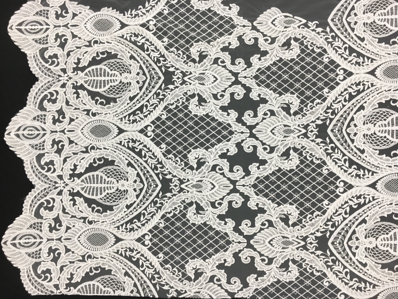 Embroidered Tulle with Heavy Regal Patterns in Ivory0