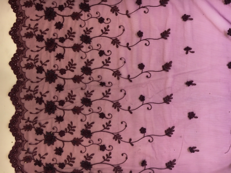 Beaded and Embroidered Illusion with Flowers and Vines0