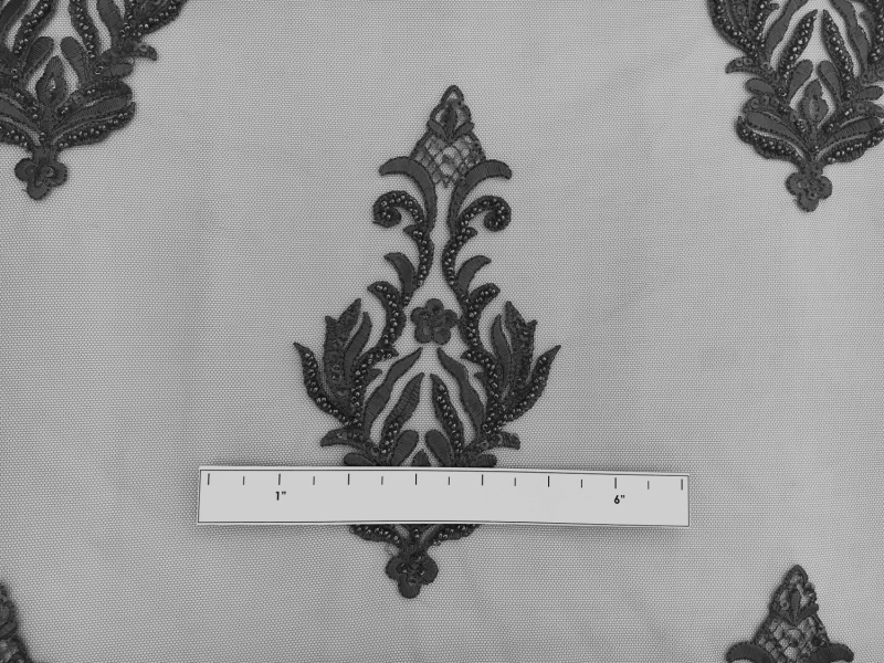 Beaded and Embroidered Tulle in Grey1