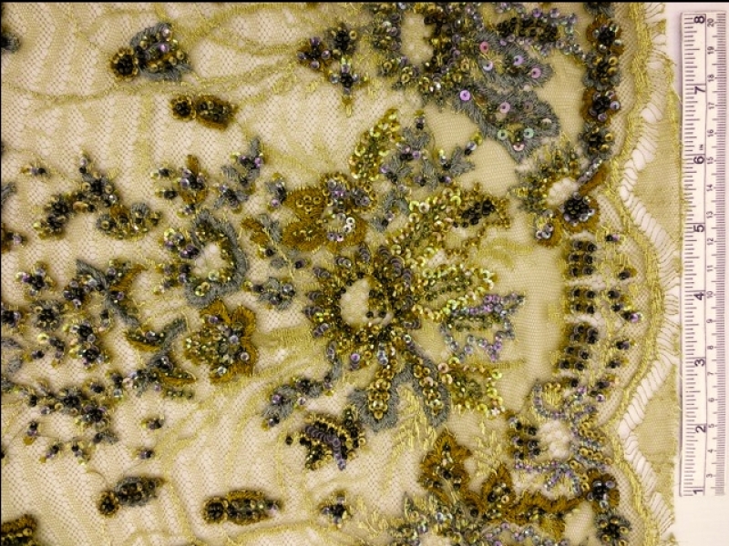 Beaded Metallic Chantilly Lace0