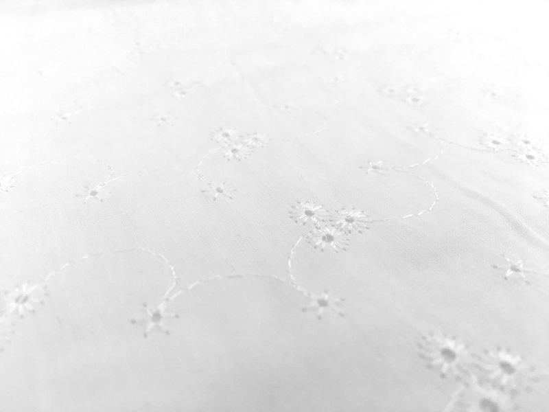 Cotton Eyelet with Embroidered Flowers in White2