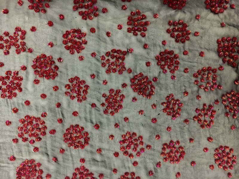 REDUCED Hand Beaded Silk Chiffon with Small Flower Clusters0