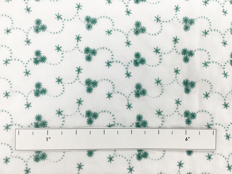 Cotton Eyelet with Embroidered Flowers in Green1