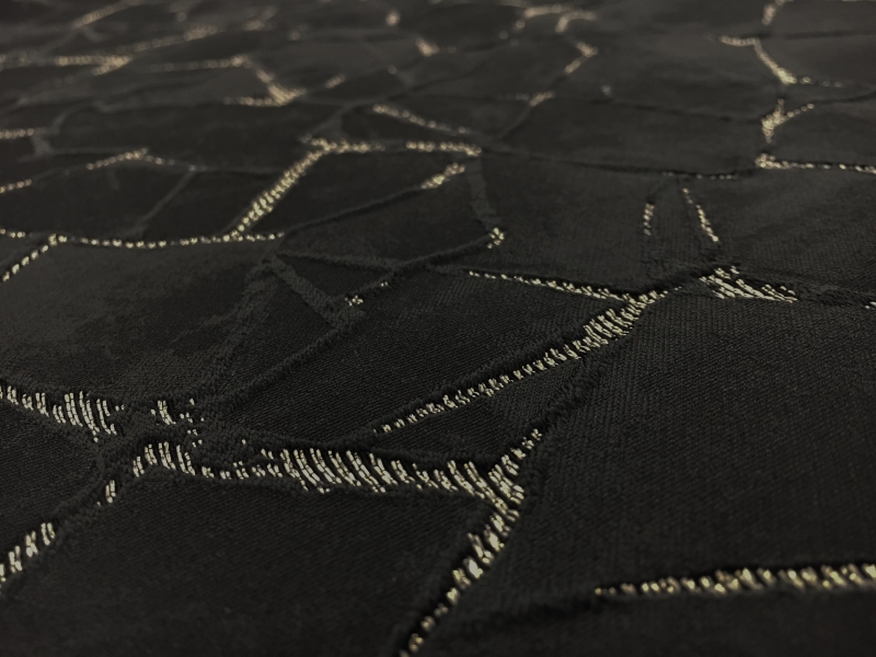 Silk and Polyester Blend Metallic Cloqué Brocade with Cracked Texture2
