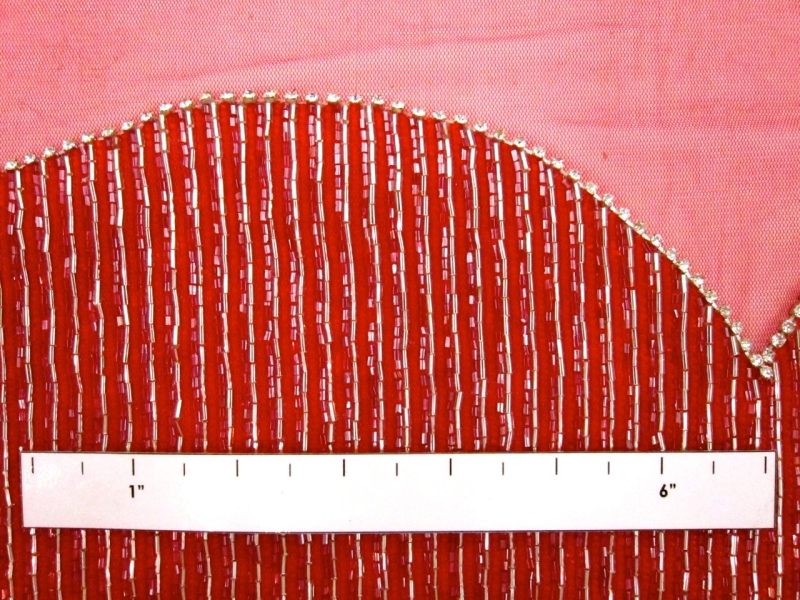 Suzanne Red Bugle Bead Embroidered Tulle Bodice 1