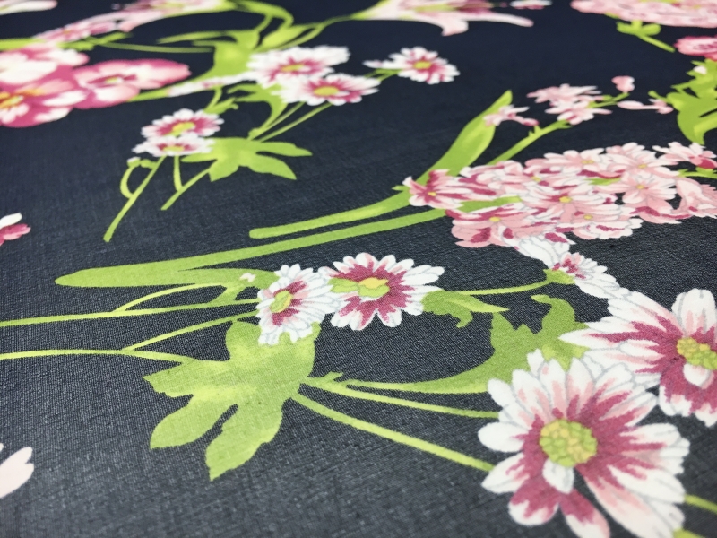 Printed Silk Chiffon with Florals in Navy2