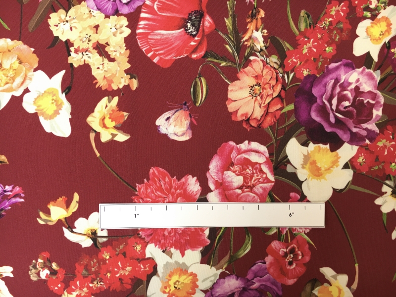 Printed 6Ply Silk Crepe with Large Vibrant Flowers 1