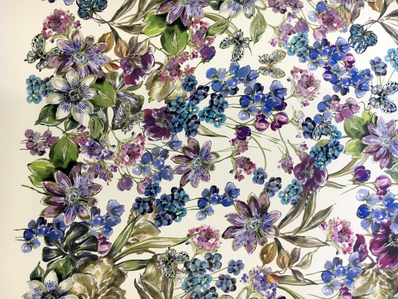 Double Georgette Viscose Print with Painterly Spring Flowers0