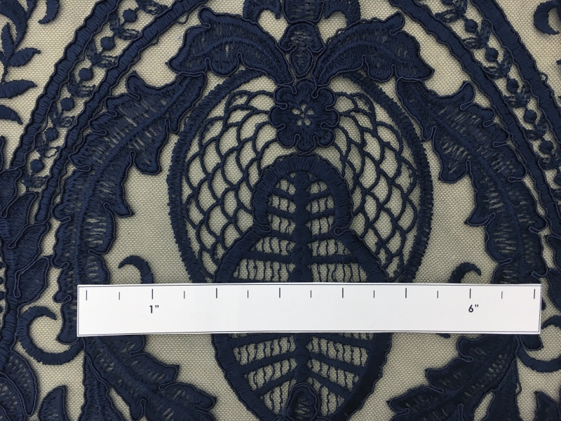 Embroidered Tulle with Heavy Regal Patterns in Navy1