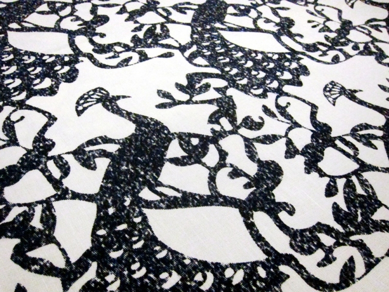 Linen Upholstery Peacock Print2