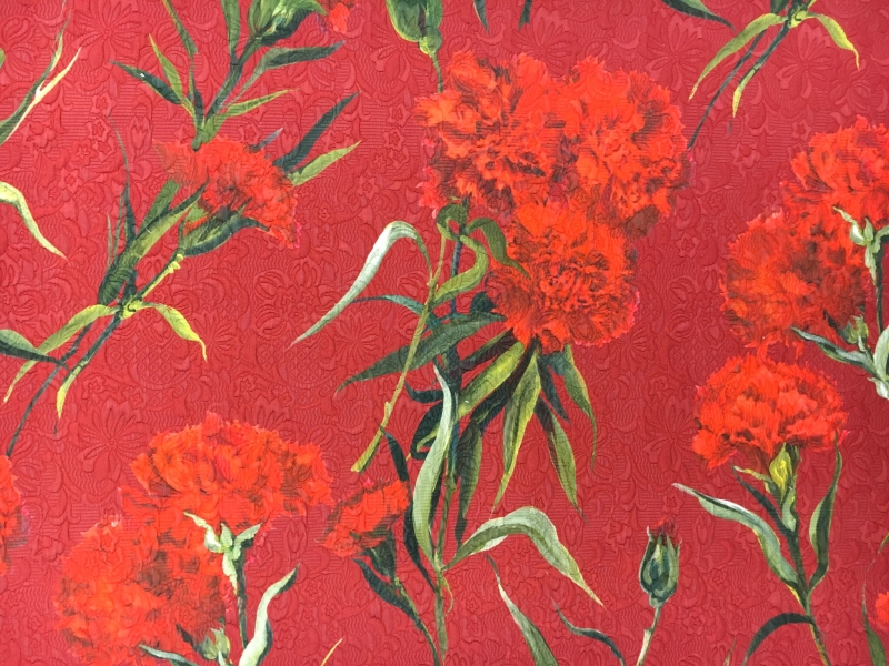 Designer Printed Cotton Viscose Brocade with Carnations0