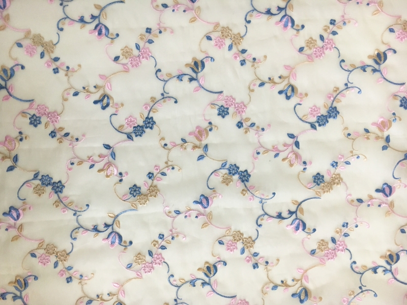 Silk Organza with Colorful Floral Embroidery 0