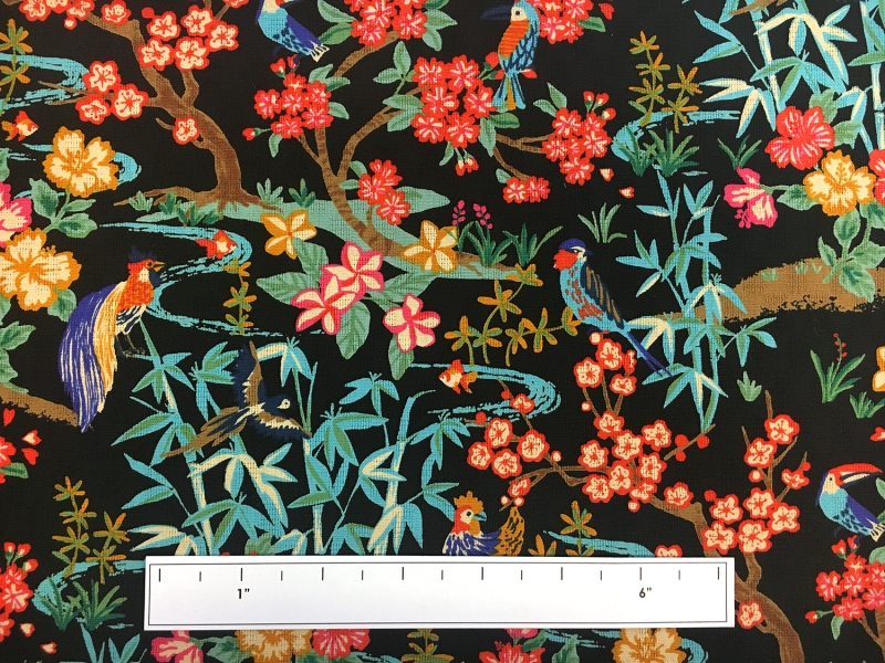 Japanese Textured Cotton Exotic Birds Floral Print 2