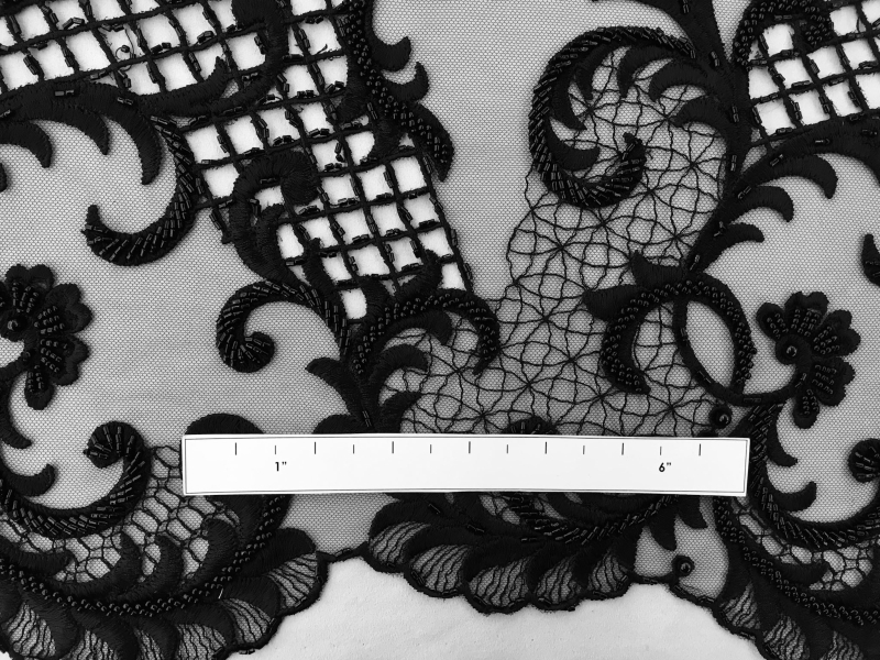 Beaded and Embroidered Tulle in Black2