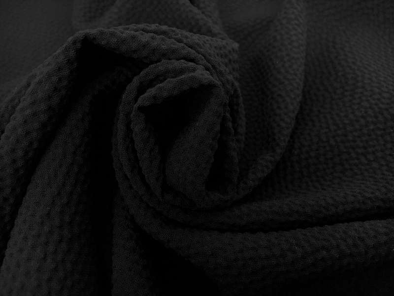 Italian Stretch Virgin Wool Seersucker Crepe in Black1