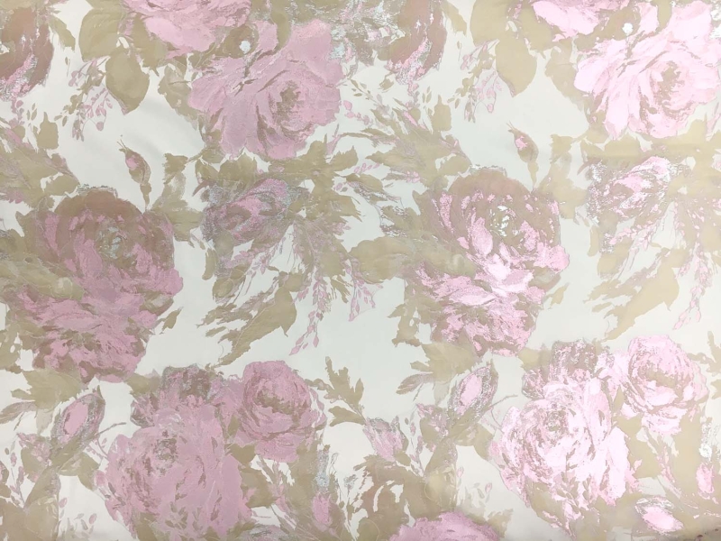 Silk Blend Fil Coupé with Roses and Leaves0