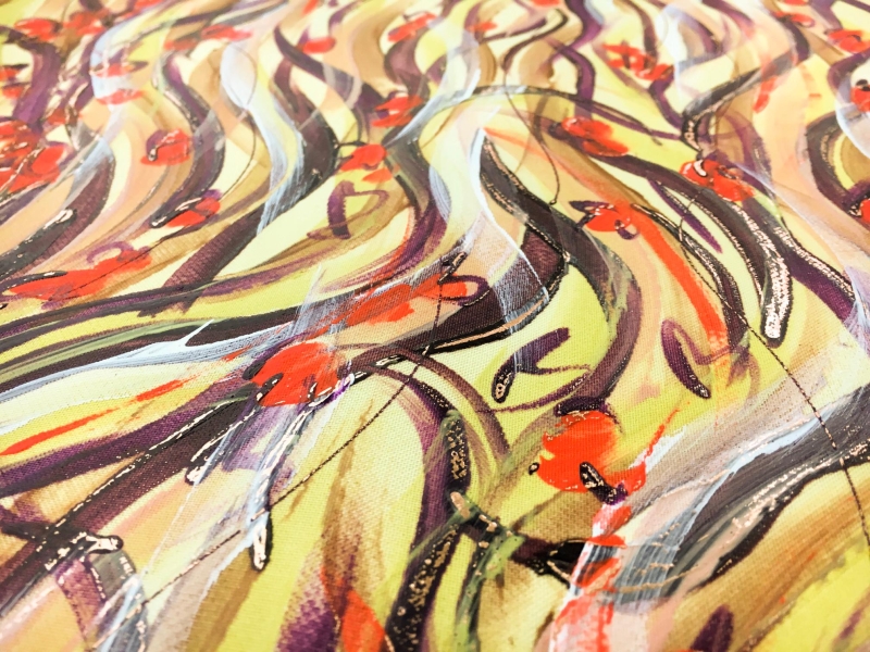 Hand Painted Silk Gazar with Leaves and Small Flowers3