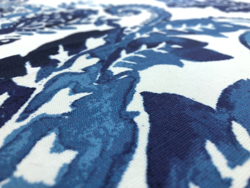 Cotton Canvas Floral Filigree Print in Indigo3
