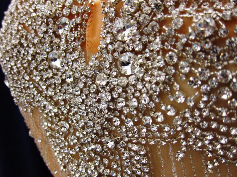 Marguerite Coral Crystal Embroidered Tulle Panel1