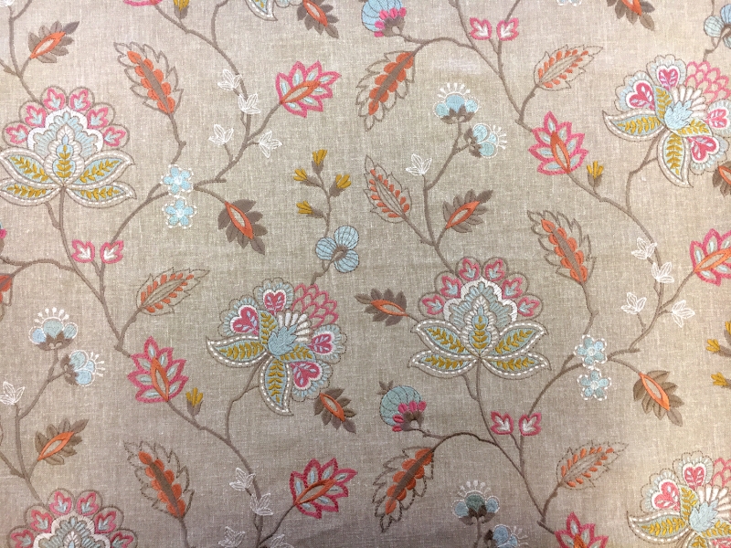 Poly Cotton Upholstery with Floral Embroidery0