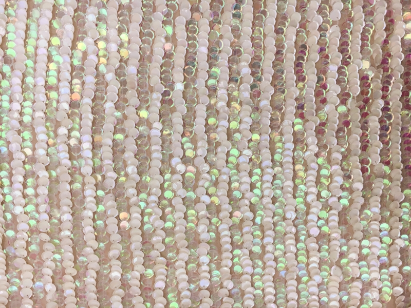 Rows of Opalescent and Ivory Pailettes on Silk Chiffon0