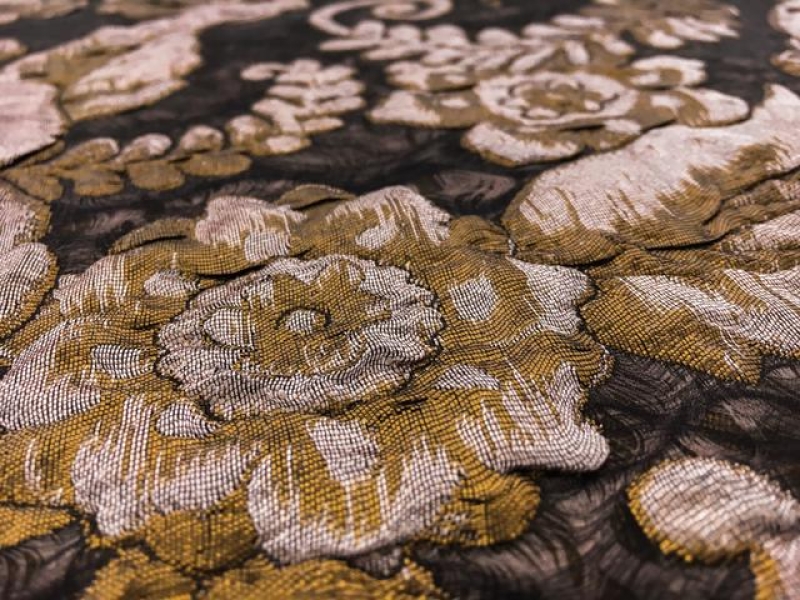 French Cloqué with Taupe and Gold Flowers2