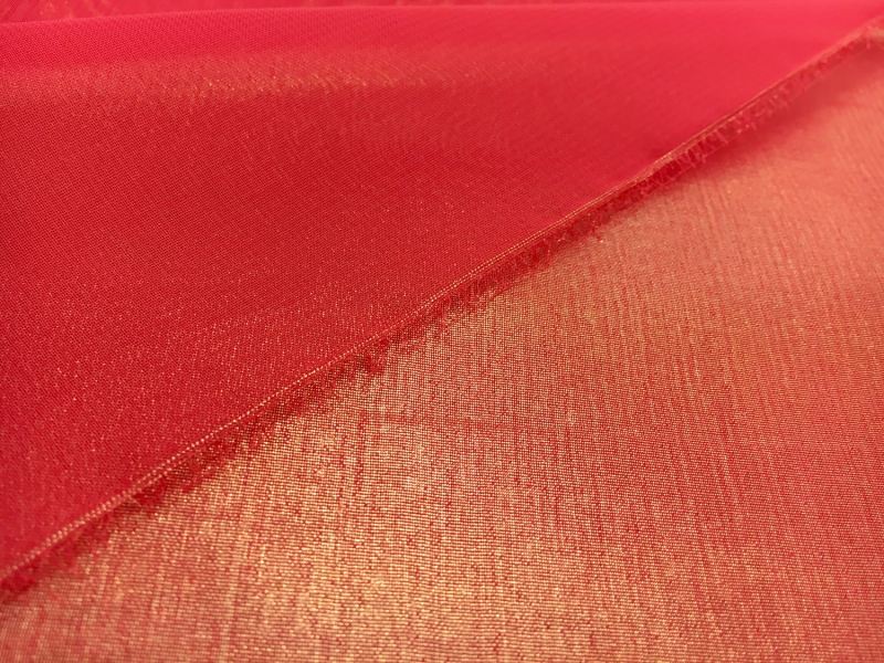 Microfiber Gold Metallic Chiffon in Scarlet1