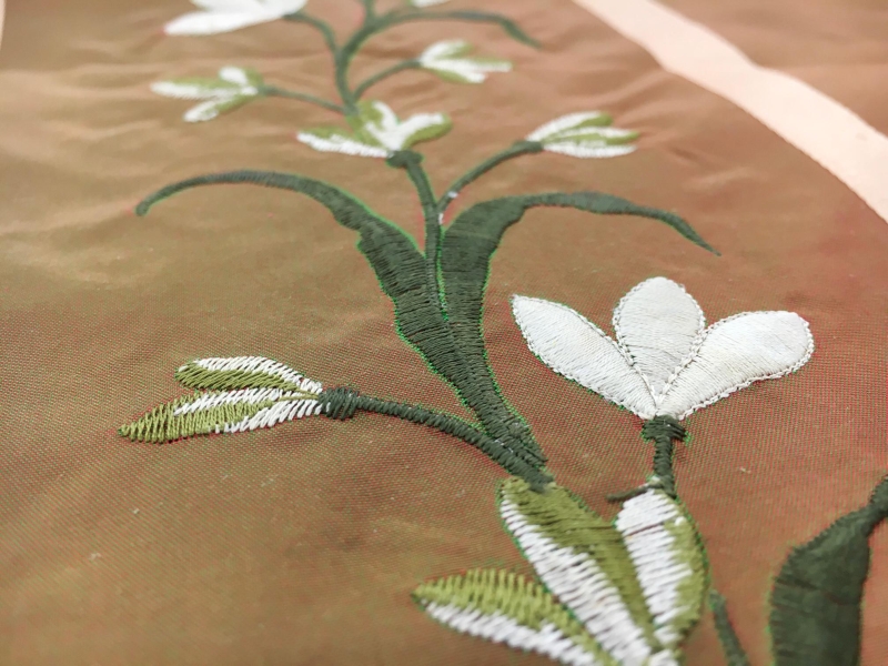 Iridescent Silk Taffeta with Satin Stripes and Embroidered Flowers2