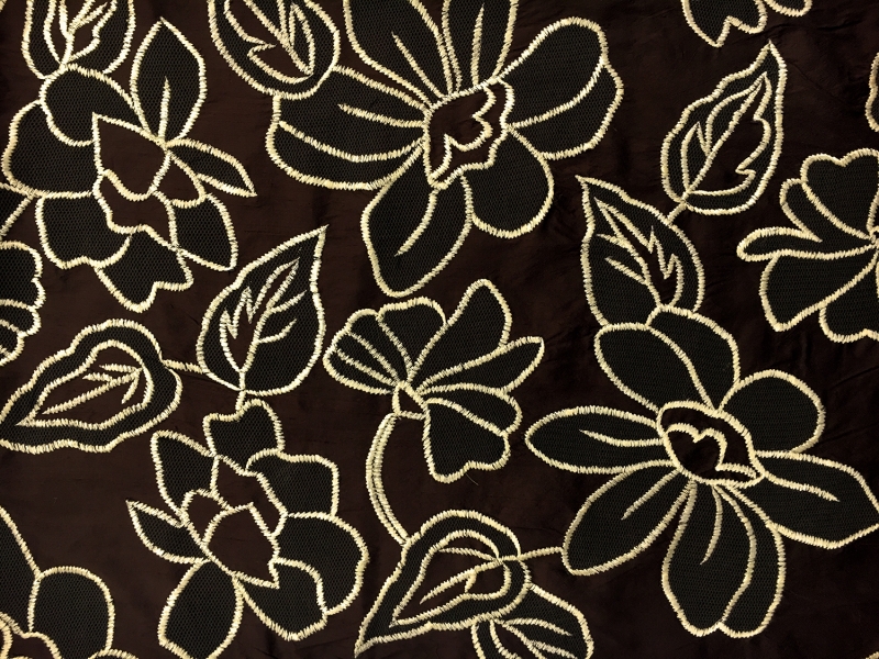Silk Taffeta with Embroidered Flowers and Mesh0