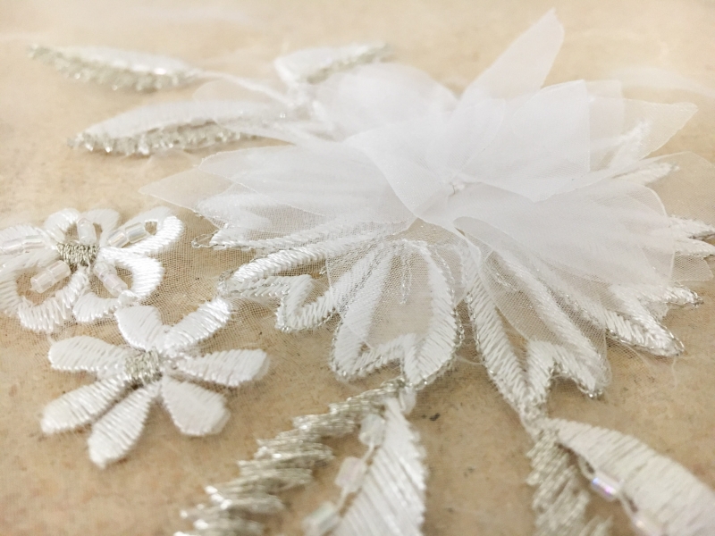 Metallic Embroidered Nylon Organza with Rhinestone Appliqués2