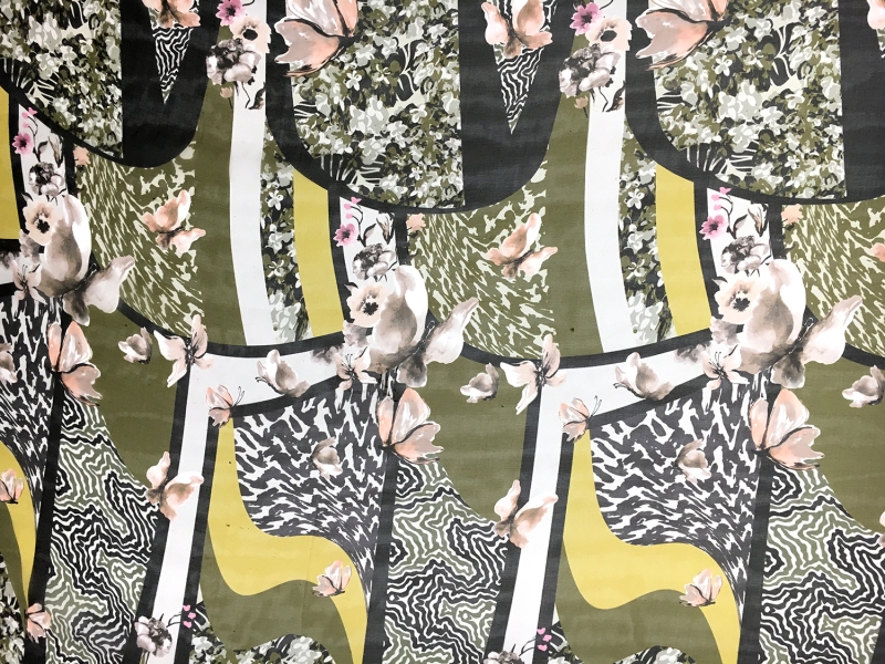 Printed Silk Chiffon with Butterflies and Abstract Geometric Patterns0