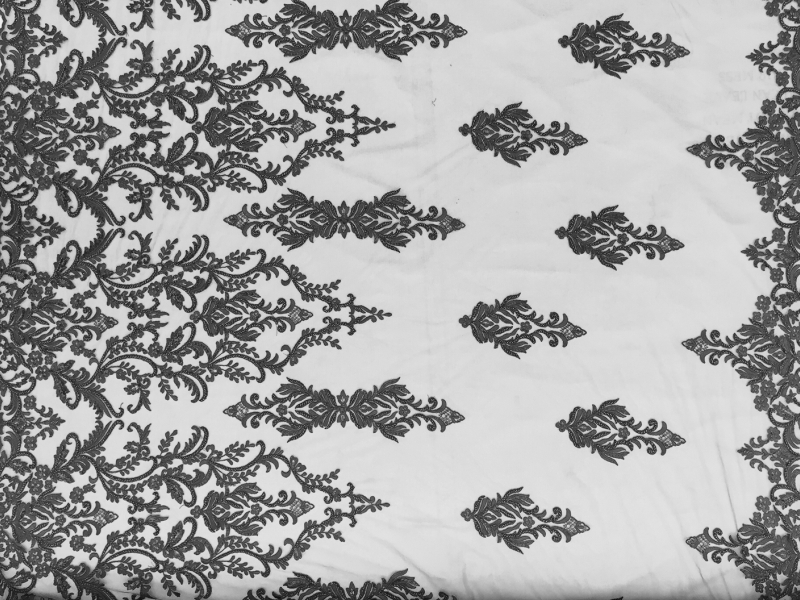 Beaded and Embroidered Tulle in Grey0