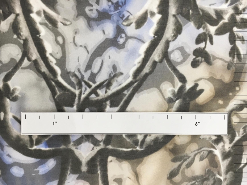 Printed Silk Chiffon with Large Leaves and Filigree2