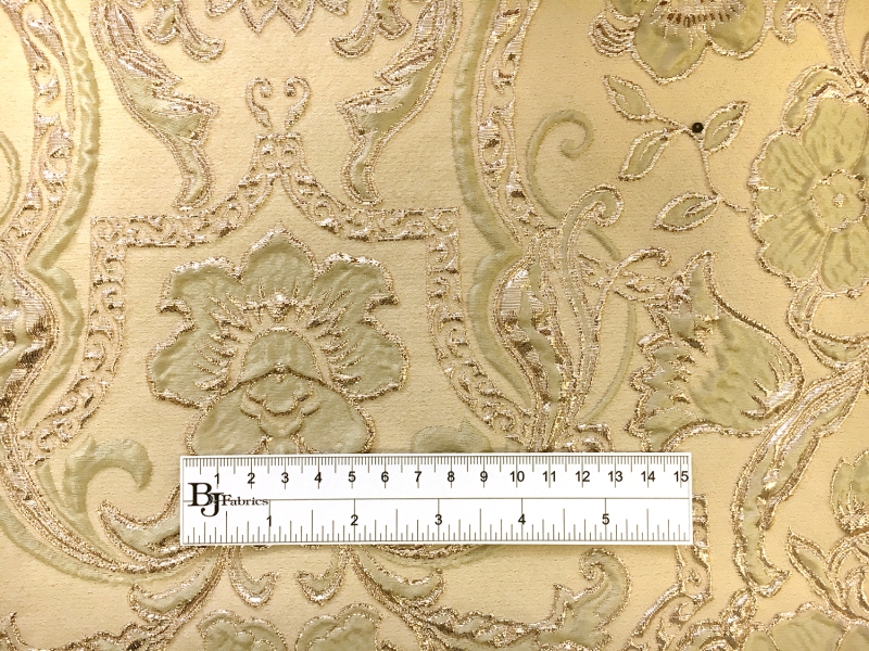 Silk Blend Metallic Cloqué Brocade with Rococo Floral Patterns1