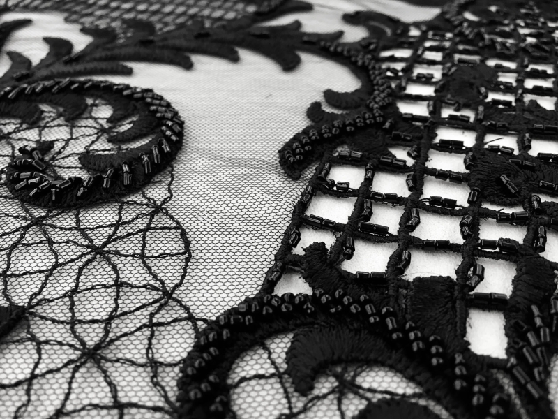 Beaded and Embroidered Tulle in Black3