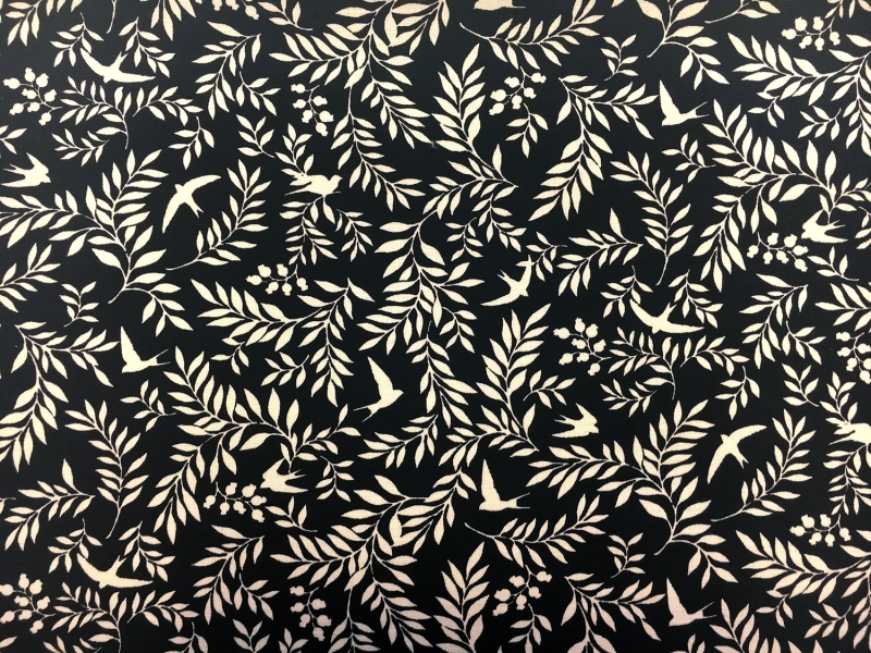 Japanese Textured Cotton Birds and Foliage Print0