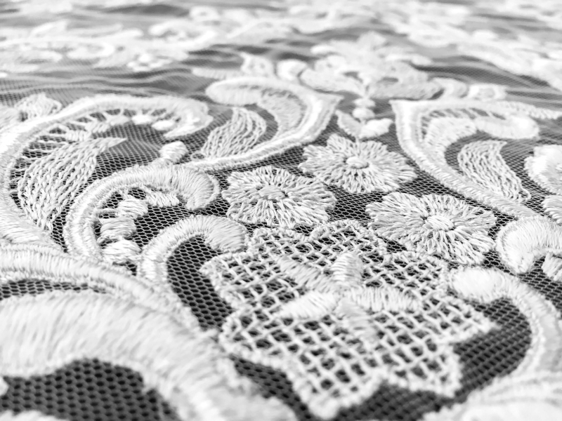 Ornate Embroidered Tulle in White3