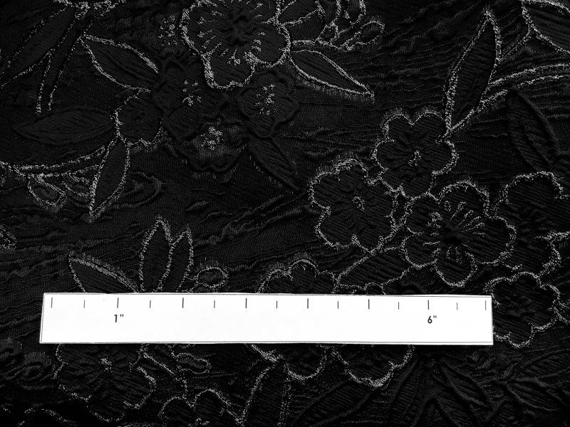 Silk Blend Metallic Cloqué Panel with Large Florals and Abstract Swirls1